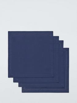 John Lewis Hem Stitch GOTS Organic Cotton Napkins, Set of 4, Blue, Blue