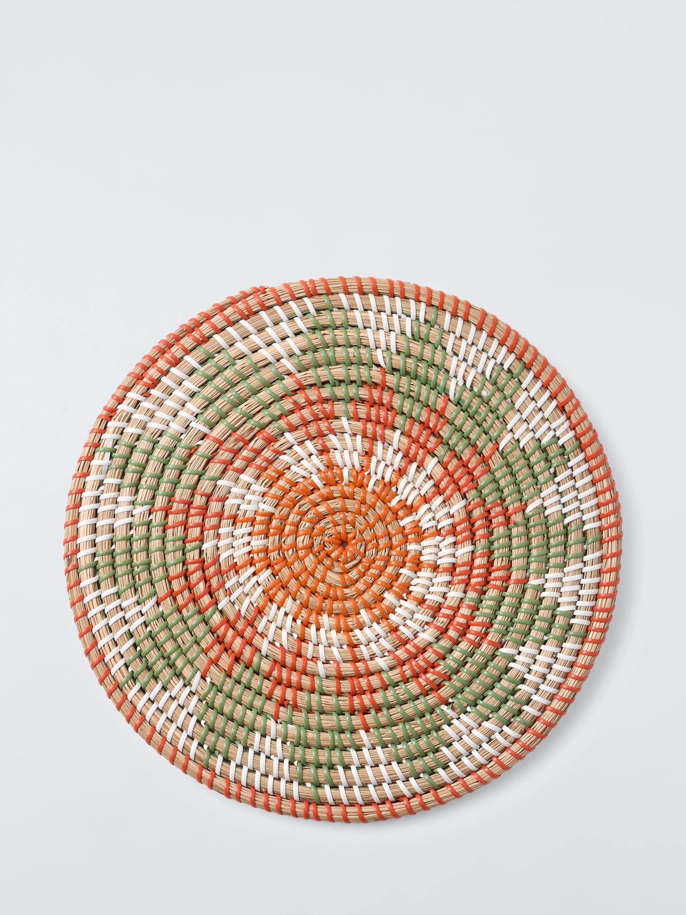 John Lewis Floral Woven Seagrass Round Placemat, Orange/Green