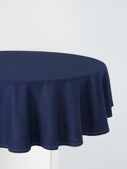 John Lewis Hem Stitch Organic Cotton Round Tablecloth, 180cm, Blue, Blue