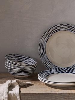 Nkuku Indigo Drop Stoneware Dinnerware Set, 12 Piece, Natural Cream, Natural Cream