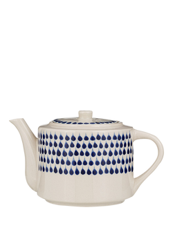Nkuku Indigo Drop Ceramic Teapot, Cream/Blue, Cream/Blue