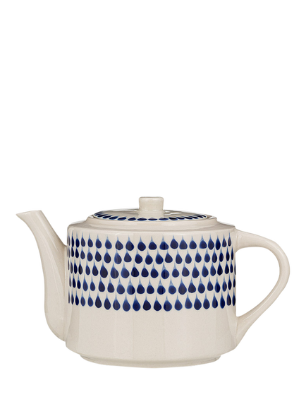 Nkuku Indigo Drop Ceramic Teapot, Cream/Blue, Cream/Blue