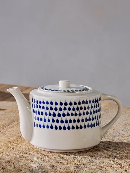 Nkuku Indigo Drop Ceramic Teapot, Cream/Blue - view 2, Cream/Blue