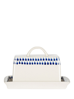 Nkuku Indigo Drop Butter Dish, Cream/Blue, Natural Cream