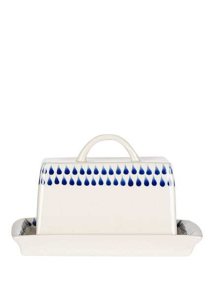 Nkuku Indigo Drop Butter Dish, Cream/Blue, Natural Cream