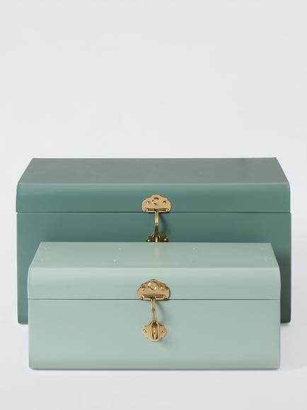 John Lewis Metal Storage Trunk Set, Pacific/Rosemary - view 2, Pacific/Rosemary