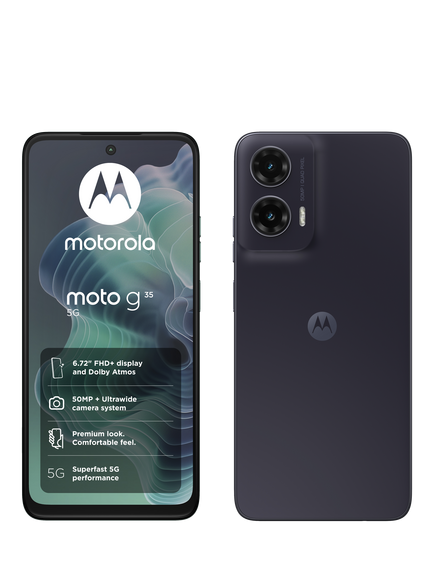 Motorola Moto g35 Smartphone, Android, 4GB RAM, 6.7”, 5G, SIM Free, 128GB, Midnight Black, Midnight Black
