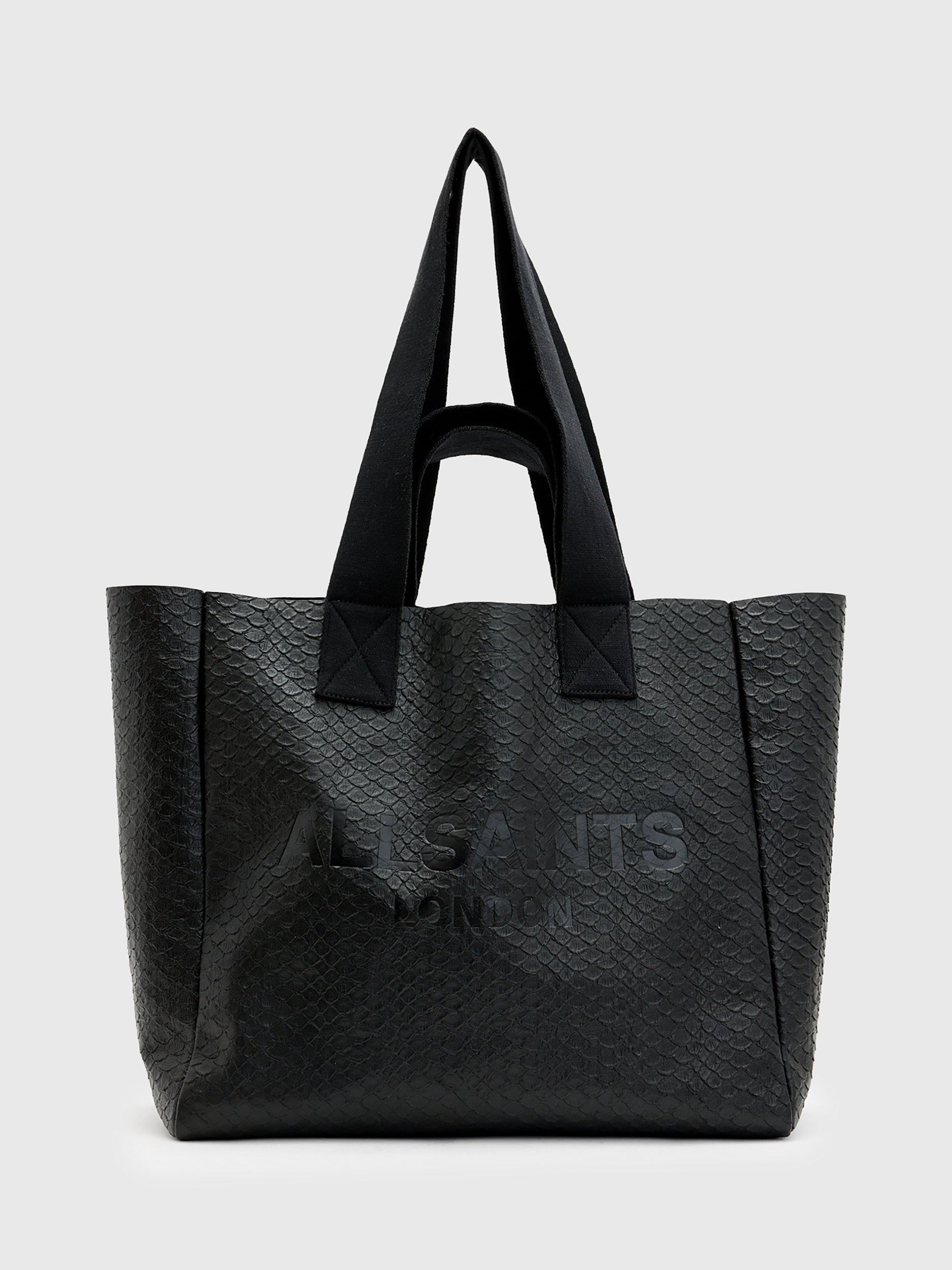 AllSaints Izzy Snake Leather East/West Tote Bag, Black