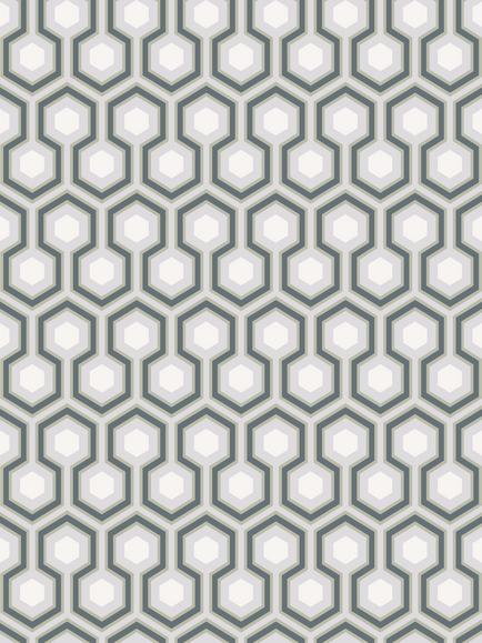 Cole & Son Hicks Hexagon Wallpaper, Ink/ White/Heath Green 66/8055