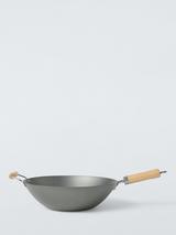 John Lewis Uncoated Carbon Steel Wok with Helper Handle, 35cm