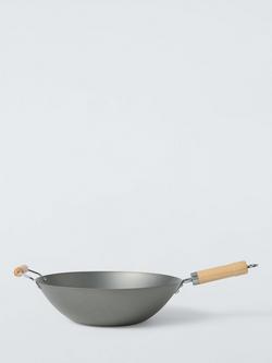 John Lewis Uncoated Carbon Steel Wok with Helper Handle, 35cm, Grey