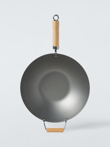 John Lewis Uncoated Carbon Steel Wok with Helper Handle, 35cm - view 2, Grey