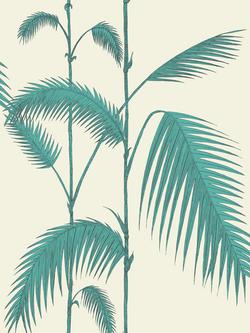 Cole & Son Palm Leaves Wallpaper, Teal On White 66/2012