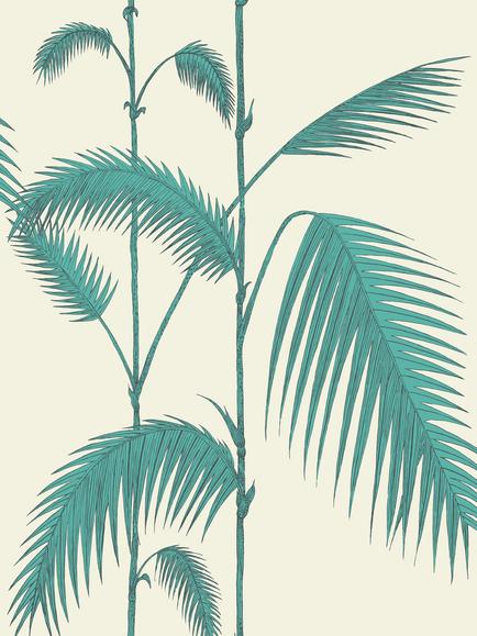 Cole & Son Palm Leaves Wallpaper, Teal On White 66/2012