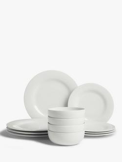 John Lewis Dine Rim Porcelain Dinnerware Set, 12 Piece, White, White