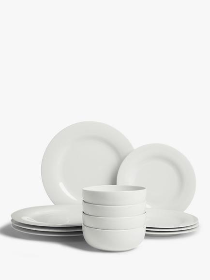 John Lewis Dine Rim Porcelain Dinnerware Set, 12 Piece, White, White