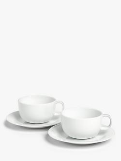 John Lewis Dine Porcelain Cappuccino Cups & Saucers, Set of 2, 350ml, White, White