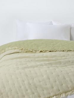 John Lewis Chambray Stripe Reversible Quilted Bedspread, Pistachio, Pistachio