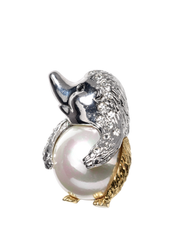 Eclectica Pre-Loved Refound Faux Pearl Hedgehog Brooch, Dated Circa 1980s, Gold/Silver