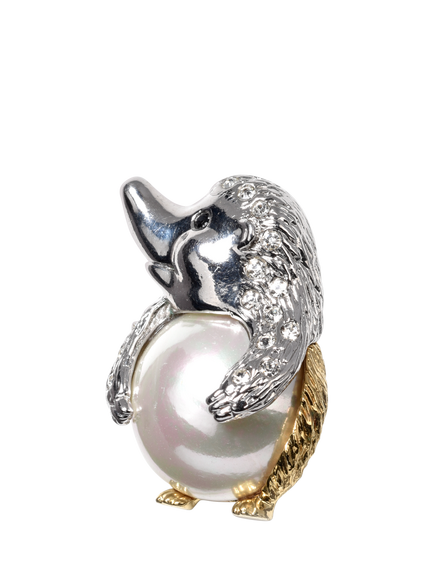 Eclectica Pre-Loved Refound Faux Pearl Hedgehog Brooch, Dated Circa 1980s, Gold/Silver