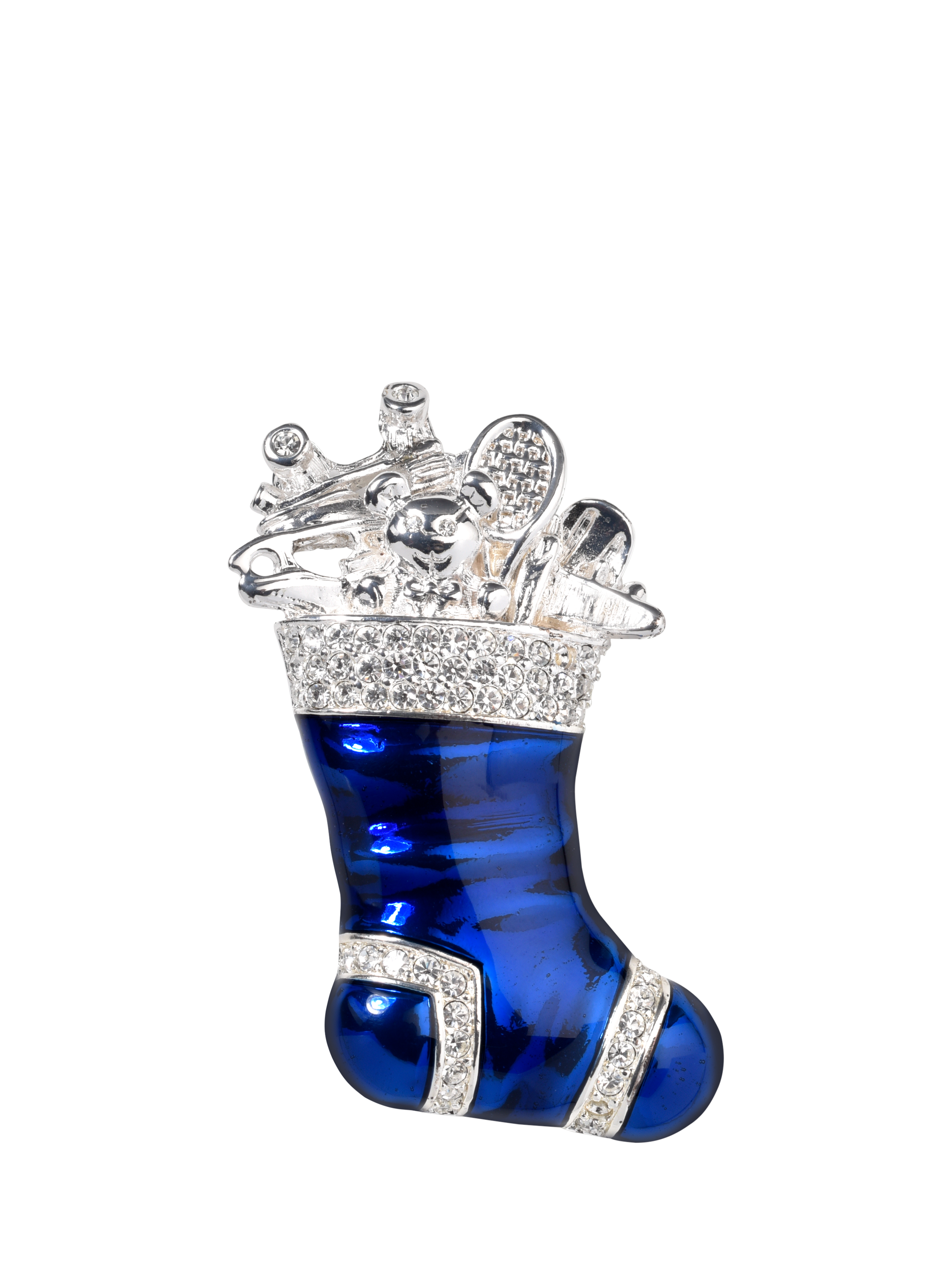 Product image 1 of 3, which shows Eclectica Pre-Loved Refound Swarovski Crystal Christmas Stocking Brooch, Blue