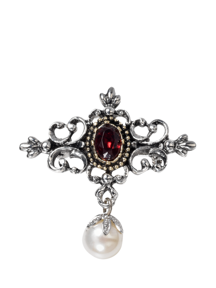 Eclectica Pre-Loved Refound Vintage Victorian Style Brooch, Dated Circa 1980s, Silver/Red