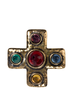 Eclectica Pre-Loved Gold Plated Vintage Cross Brooch, Dated Circa 1980s, Multi
