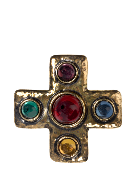 Eclectica Pre-Loved Gold Plated Vintage Cross Brooch, Dated Circa 1980s, Multi