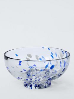 John Lewis Confetti Footed Glass Serving Bowl, 24cm, Blue, Multi