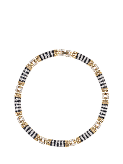 Eclectica Pre-Loved Striped Enamel and Crystal Collar Necklace, Dated Circa 1980s, Black