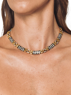 Eclectica Pre-Loved Striped Enamel and Crystal Collar Necklace, Dated Circa 1980s - view 2, Black