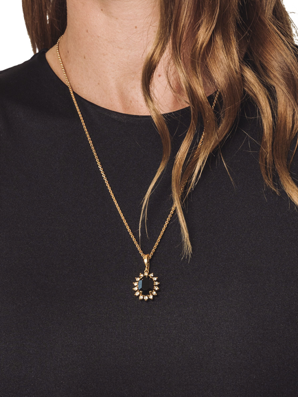 Eclectica Pre-Loved Crystal Pendant Necklace, Dated Circa 1980s - view 2, Black/Gold