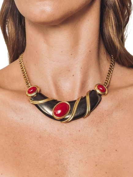 Eclectica Pre-Loved Monet Bib Statement Necklace, Dated Circa 1980s - view 2, Red