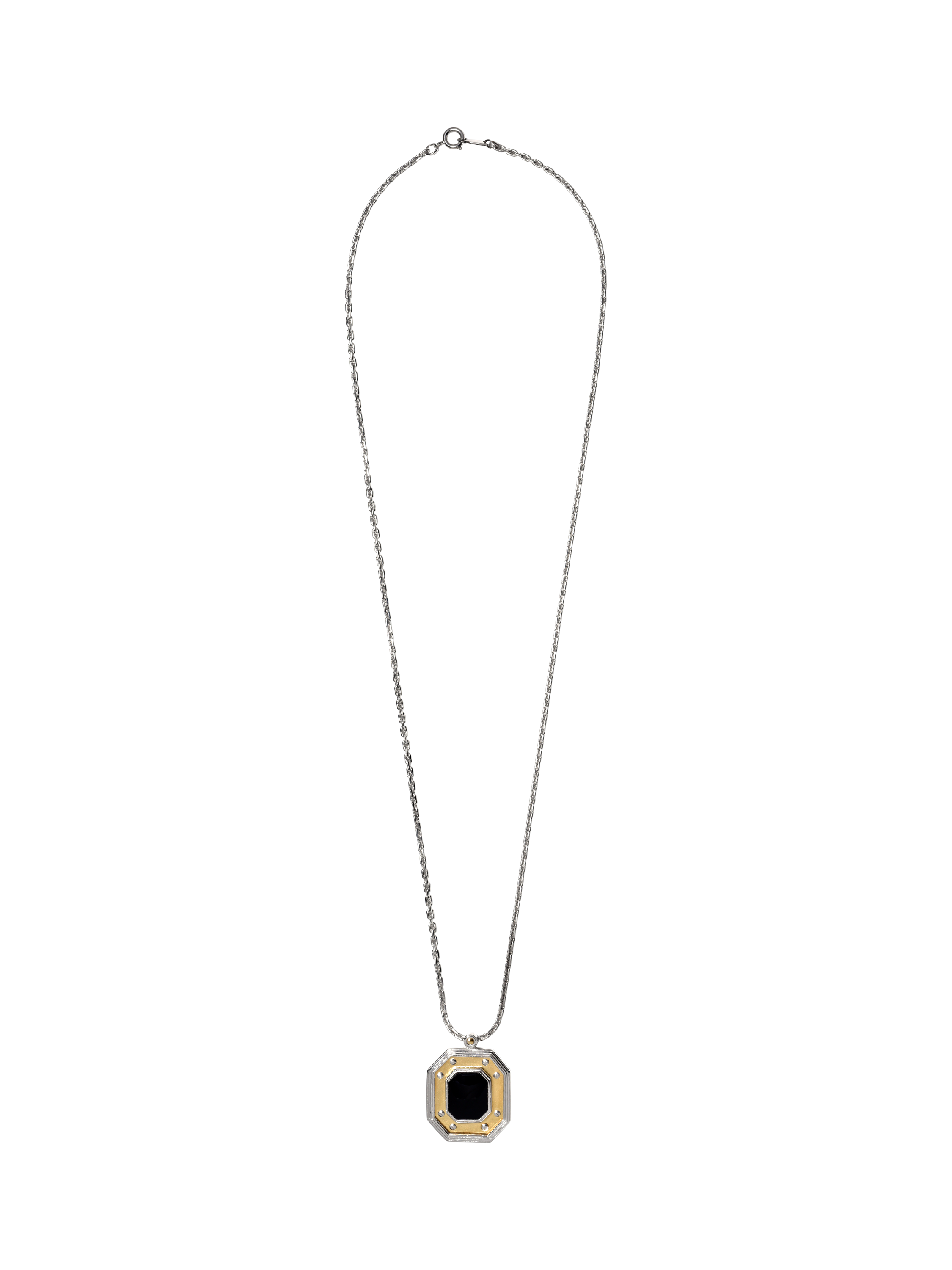 Product image 1 of 3, which shows Eclectica Pre-Loved 18ct Gold and Rhodium Plated Onyx Pendant Necklace, Dated Circa 1980s