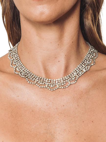 Eclectica Pre-Loved Rhinestone Statement Collar Necklace, Dated Circa 1960s - view 2, Silver