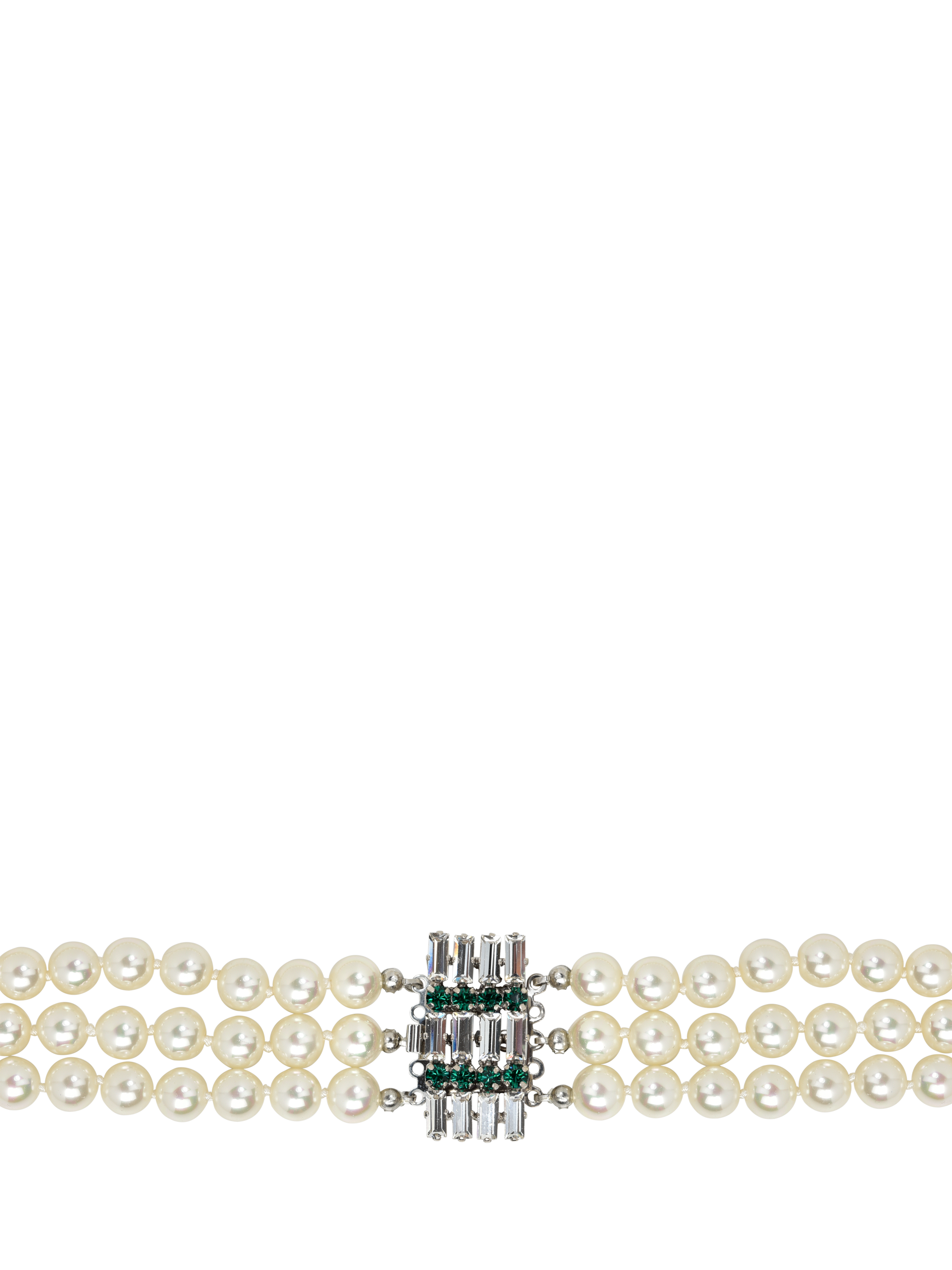 Product image 2 of 4, which shows Eclectica Pre-Loved Refound 3 Row Faux Pearl Crystal Collar Necklace, Green