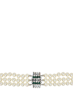 Eclectica Pre-Loved Refound 3 Row Faux Pearl Crystal Collar Necklace, Green - view 2, Green