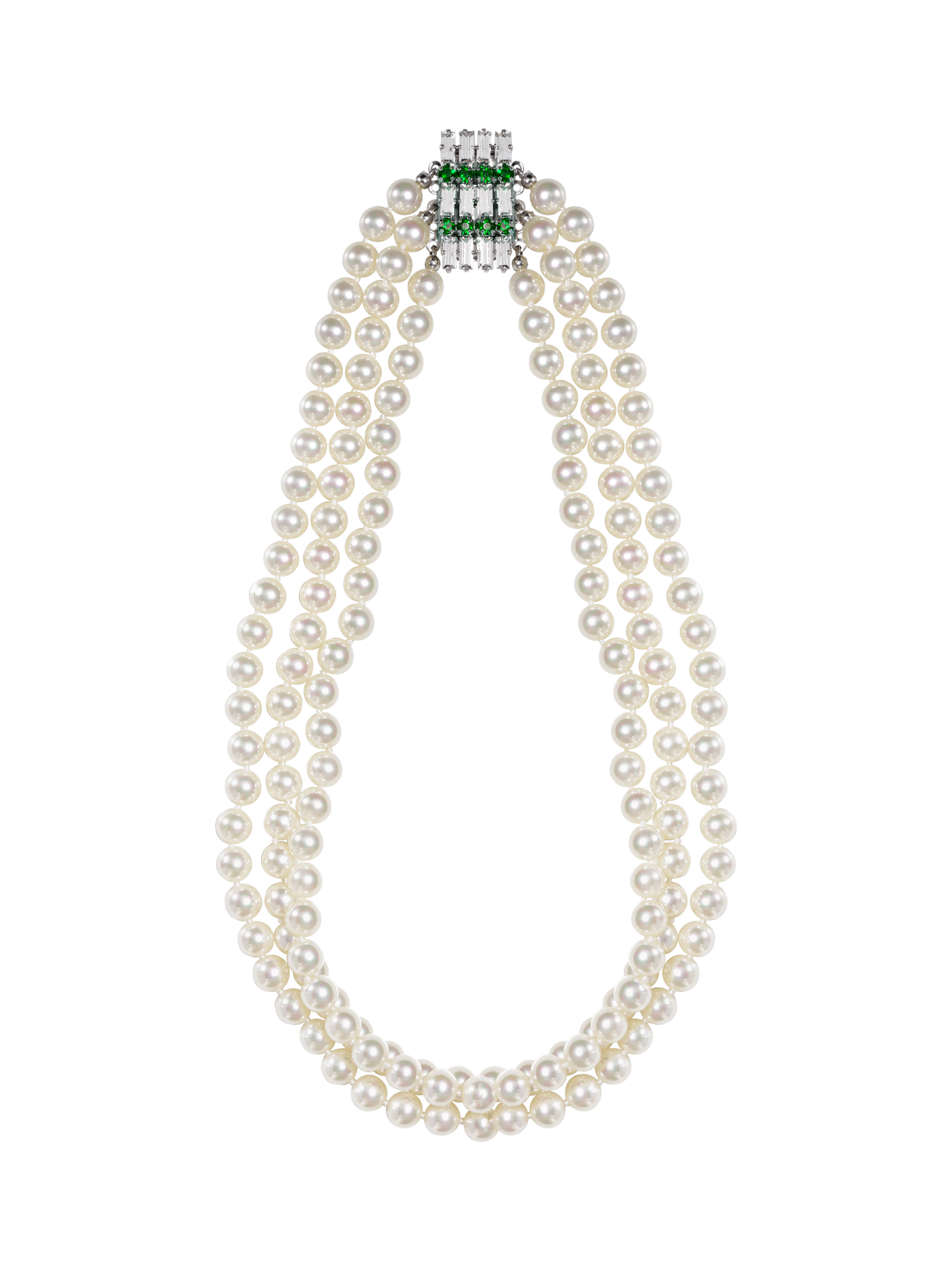 Product image 3 of 4, which shows Eclectica Pre-Loved Refound 3 Row Faux Pearl Crystal Collar Necklace, Green