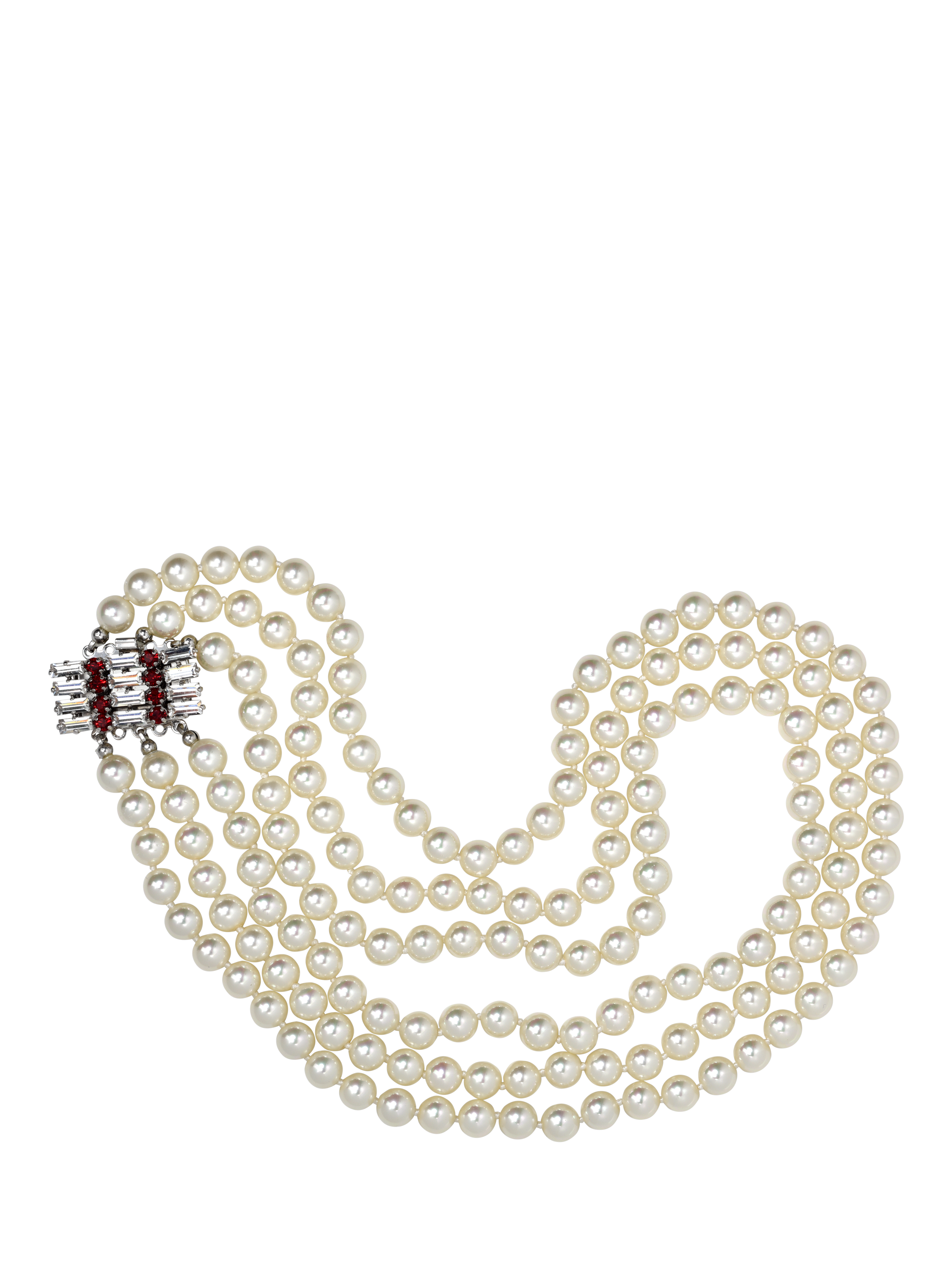 Product image 1 of 4, which shows Eclectica Pre-Loved Refound 3 Row Faux Pearl Crystal Collar Necklace, Silver