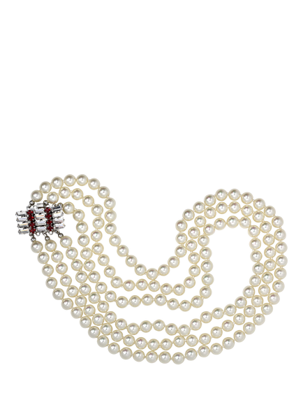 Eclectica Pre-Loved Refound 3 Row Faux Pearl Crystal Collar Necklace, Silver, Silver