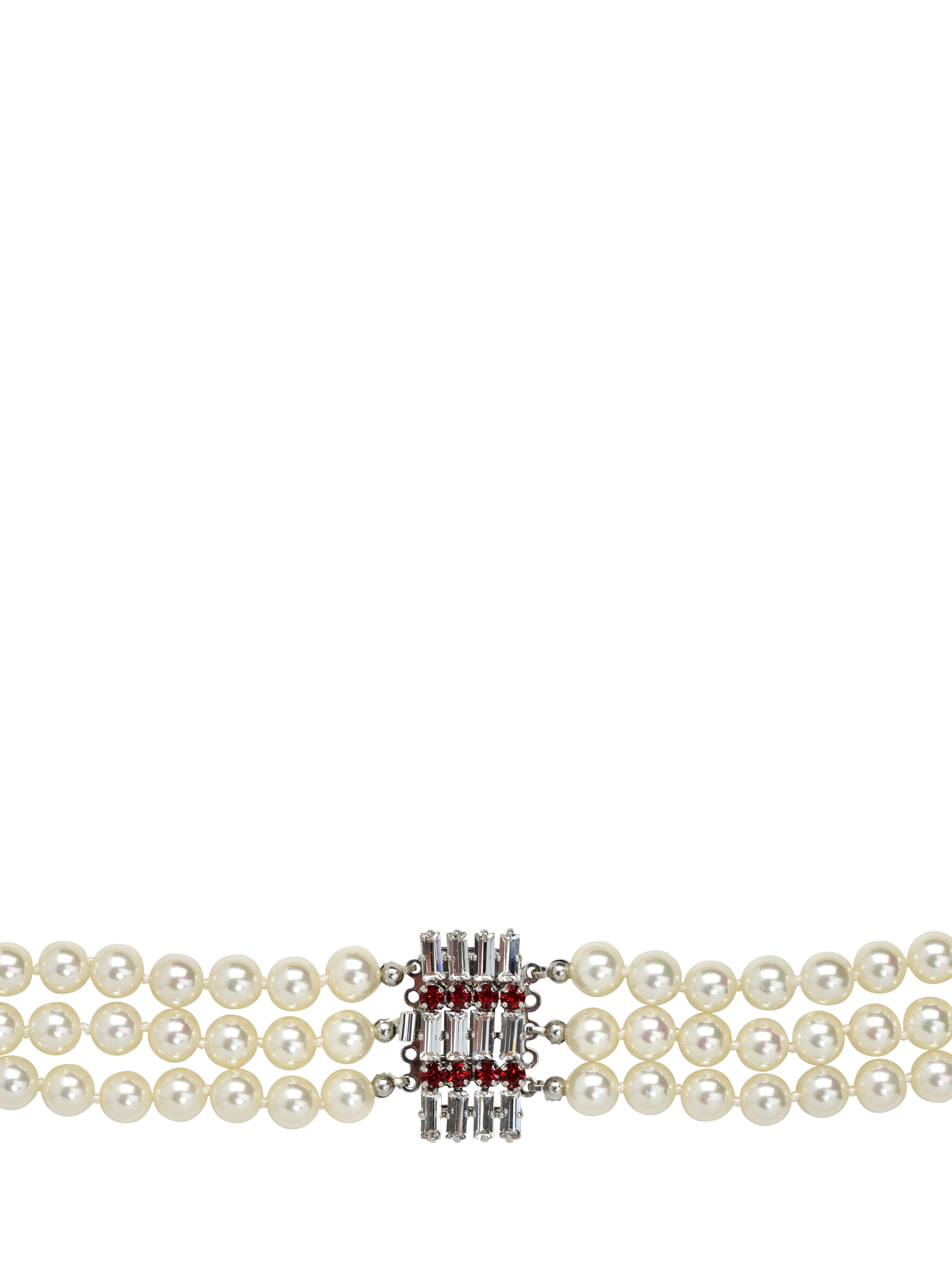 Product image 2 of 4, which shows Eclectica Pre-Loved Refound 3 Row Faux Pearl Crystal Collar Necklace, Silver