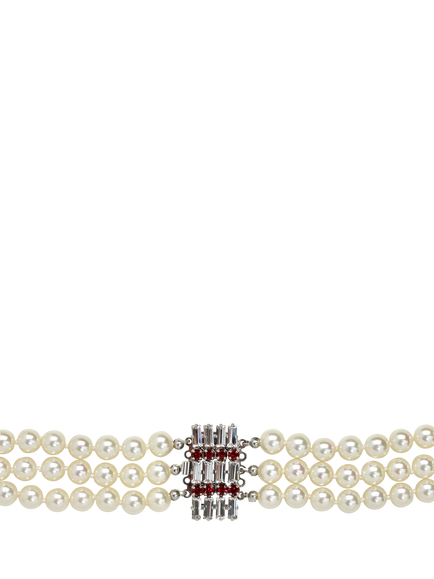 Eclectica Pre-Loved Refound 3 Row Faux Pearl Crystal Collar Necklace, Silver - view 2, Silver