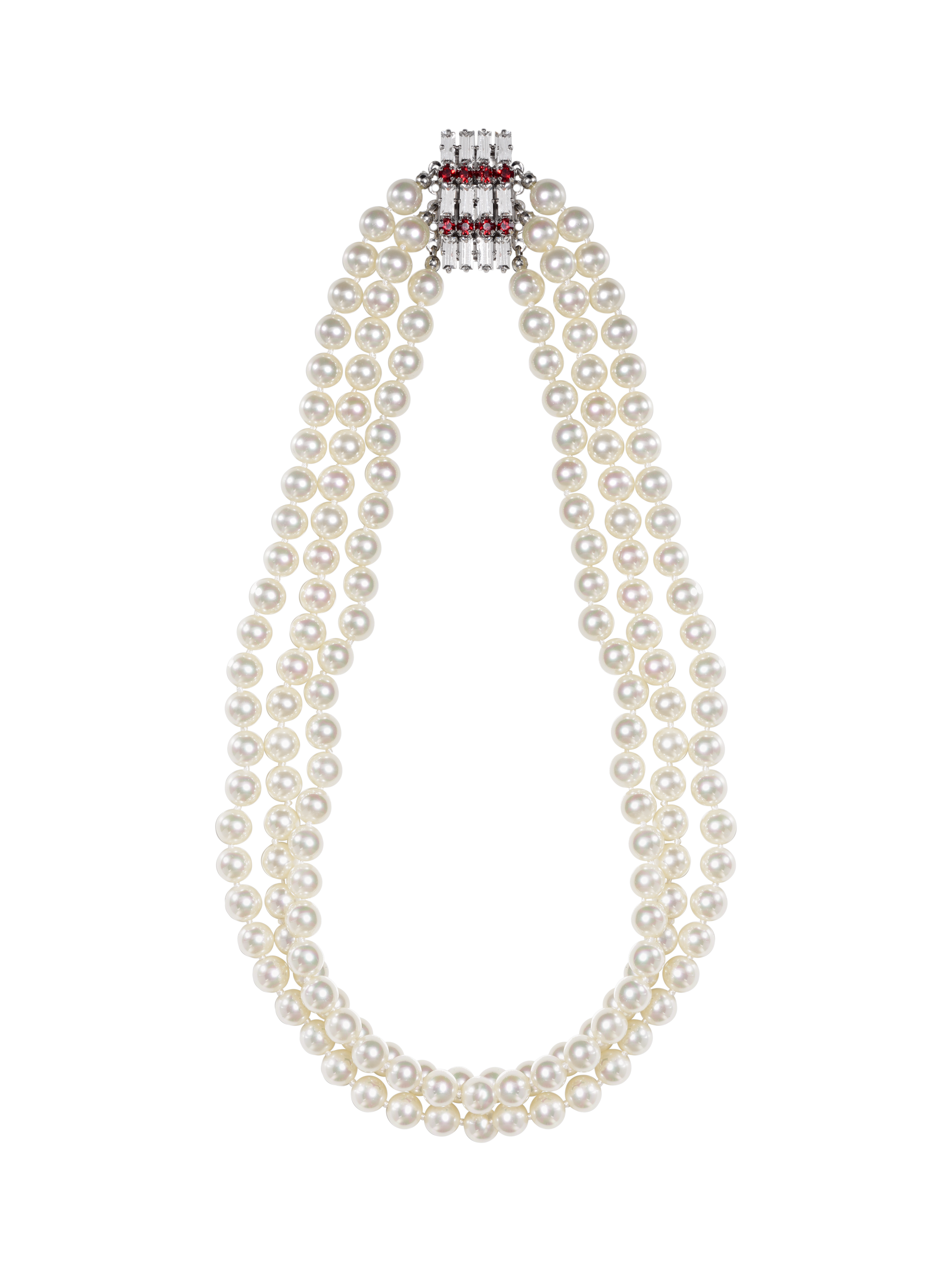 Product image 3 of 4, which shows Eclectica Pre-Loved Refound 3 Row Faux Pearl Crystal Collar Necklace, Silver