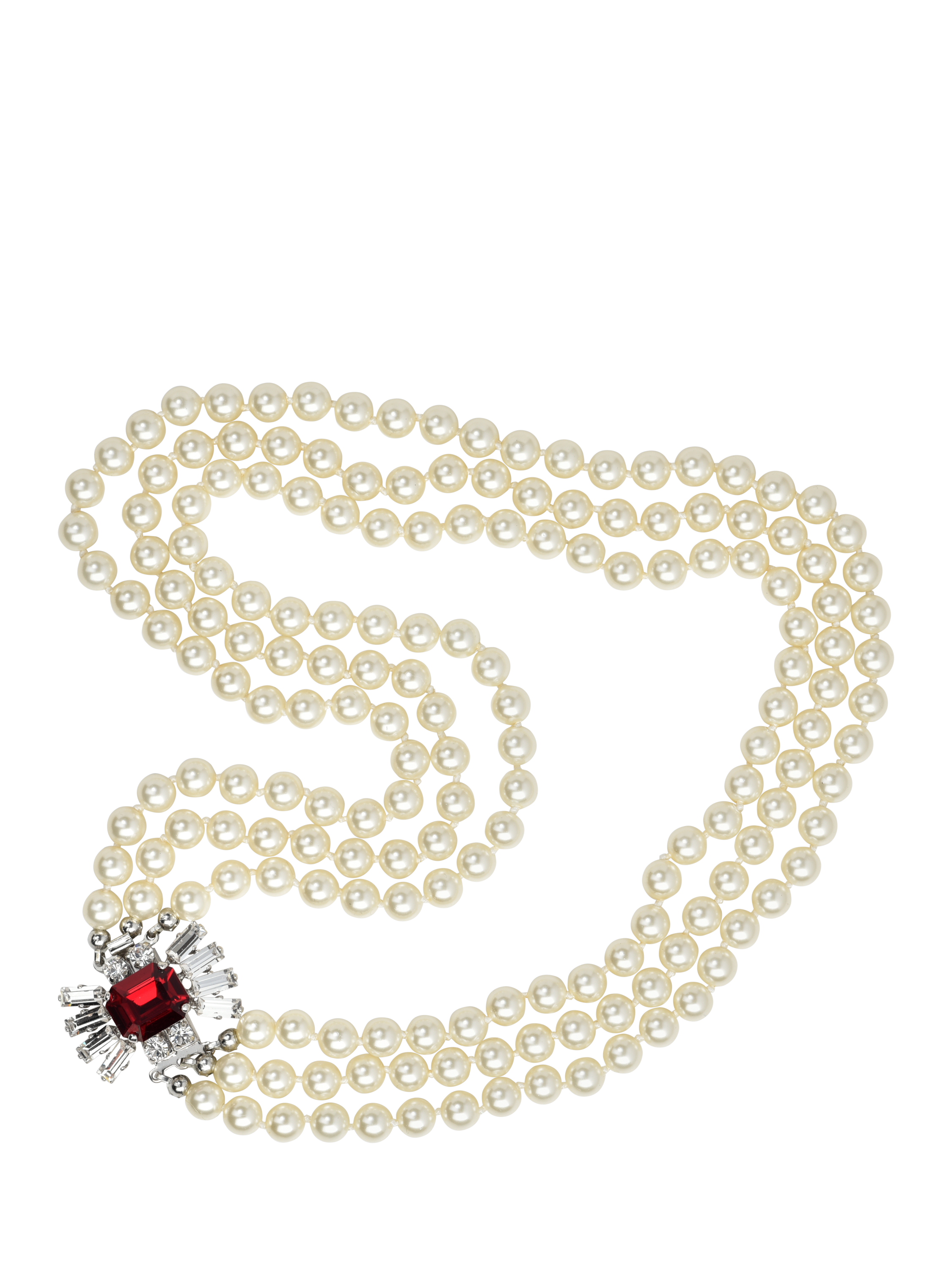 Product image 1 of 4, which shows Eclectica Pre-Loved Refound Faux Pearl Crystal Collar Necklace, Silver/Red