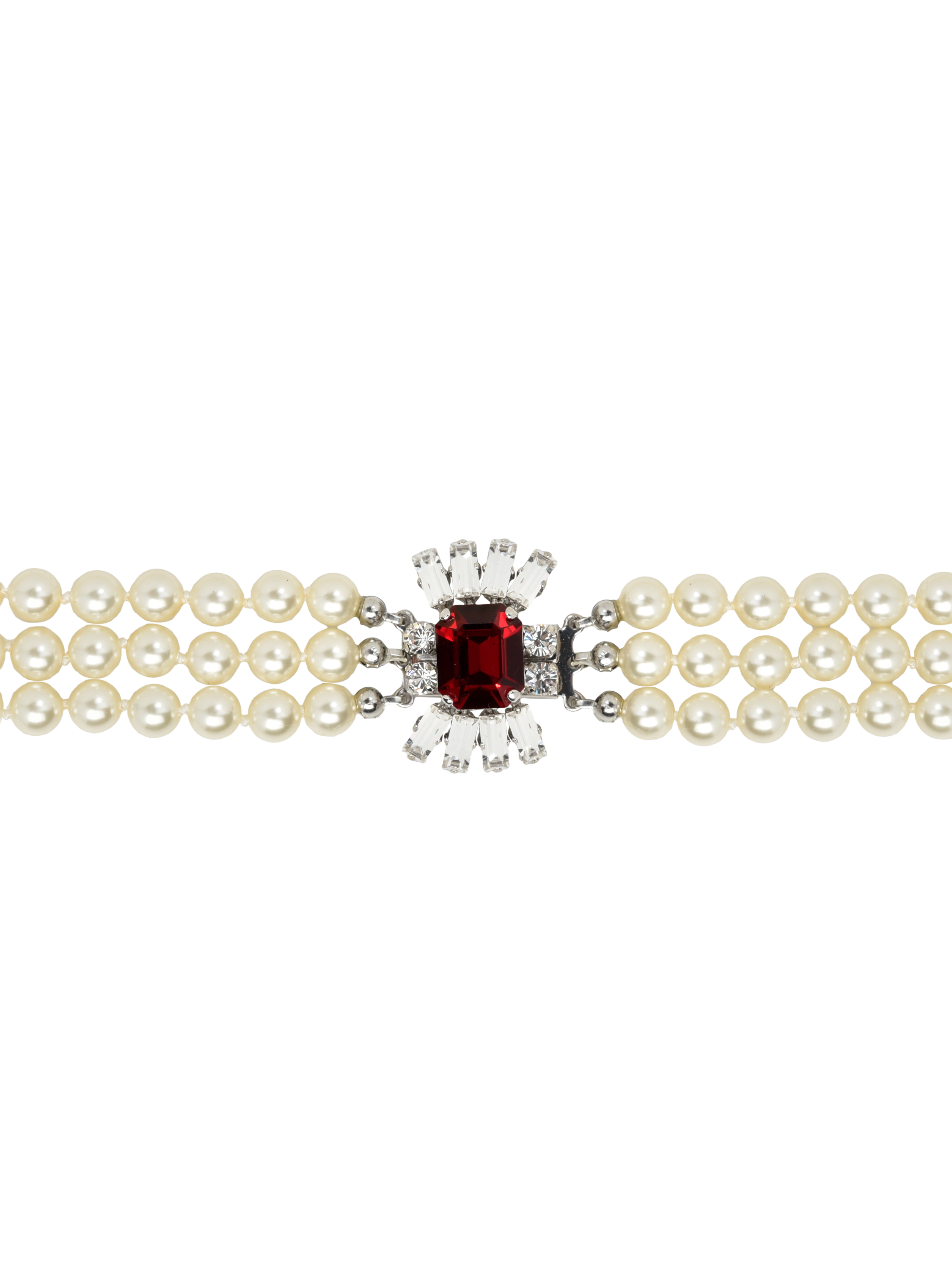 Product image 2 of 4, which shows Eclectica Pre-Loved Refound Faux Pearl Crystal Collar Necklace, Silver/Red
