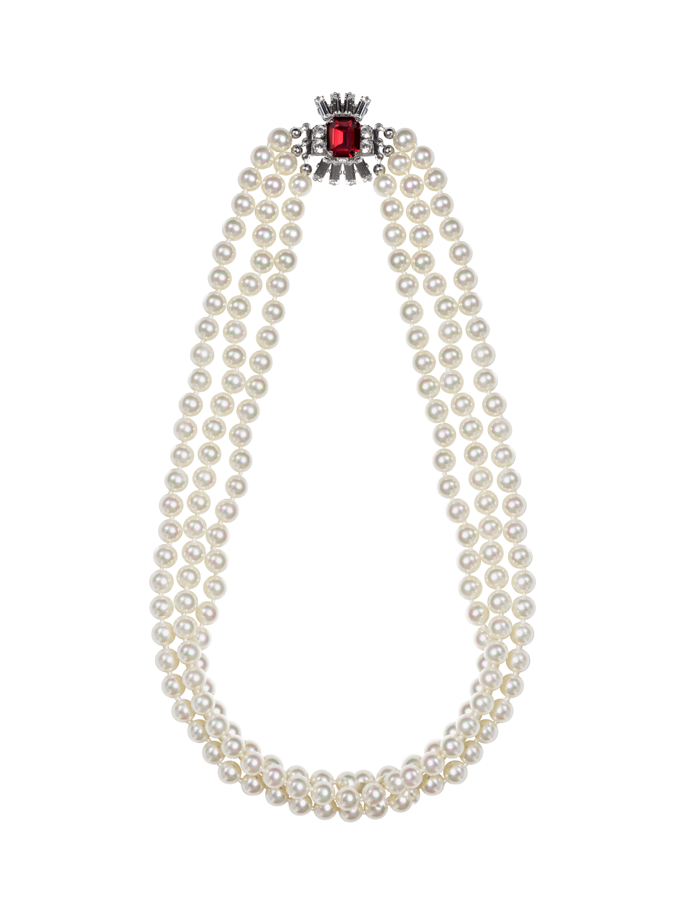 Product image 3 of 4, which shows Eclectica Pre-Loved Refound Faux Pearl Crystal Collar Necklace, Silver/Red