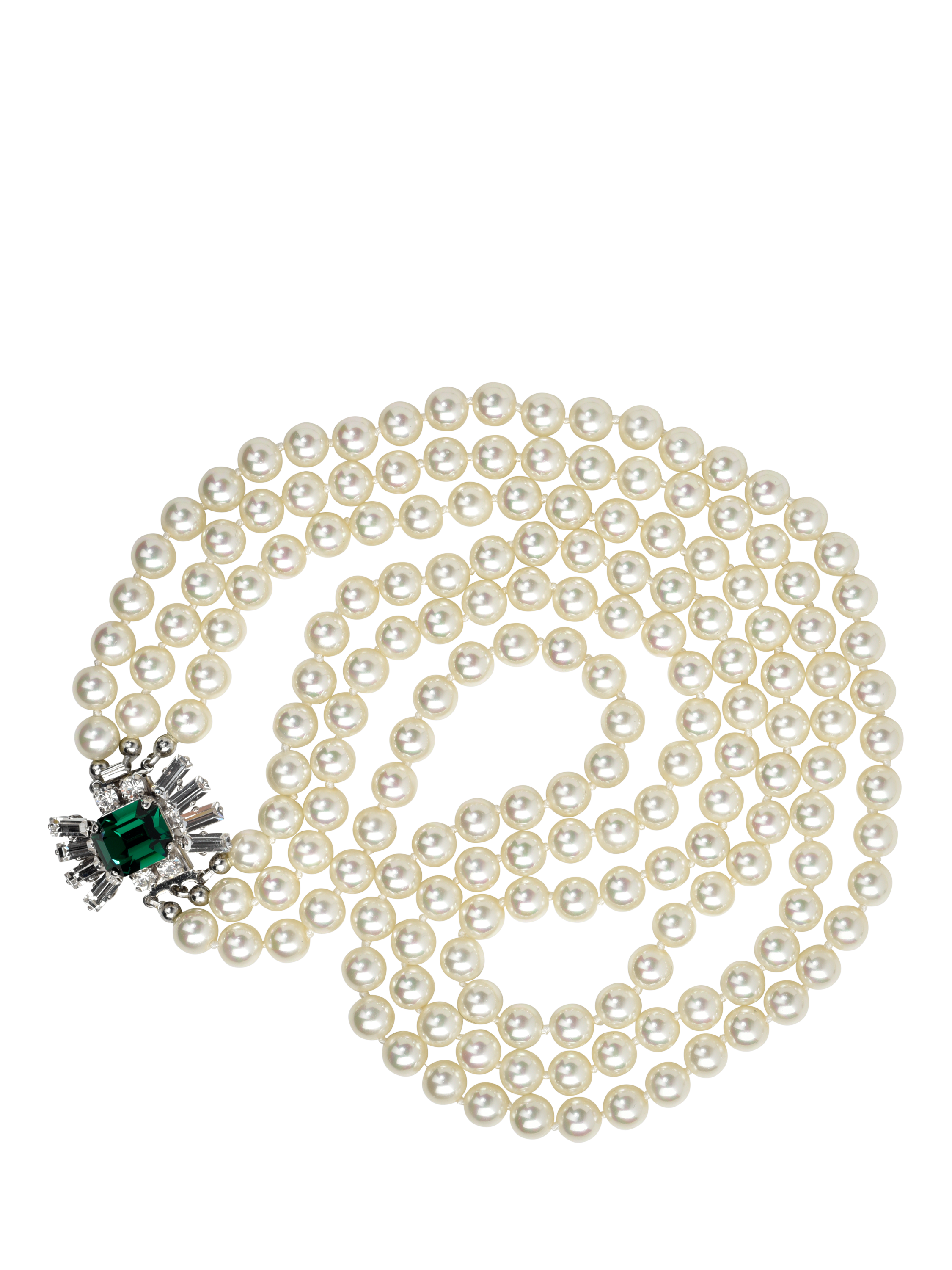 Product image 1 of 5, which shows Eclectica Pre-Loved Refound Faux Pearl Crystal Collar Necklace, Silver/Green