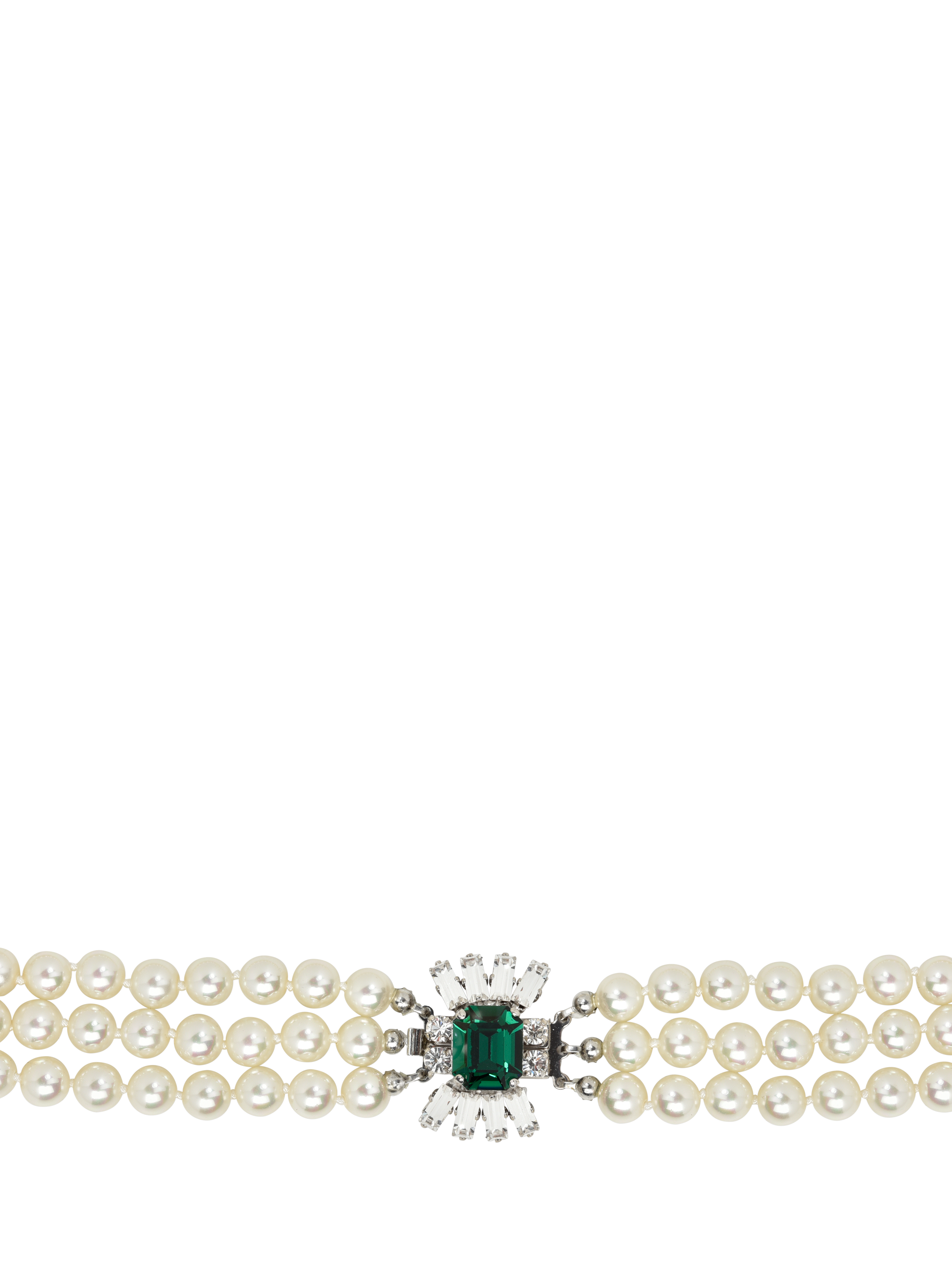 Product image 2 of 5, which shows Eclectica Pre-Loved Refound Faux Pearl Crystal Collar Necklace, Silver/Green
