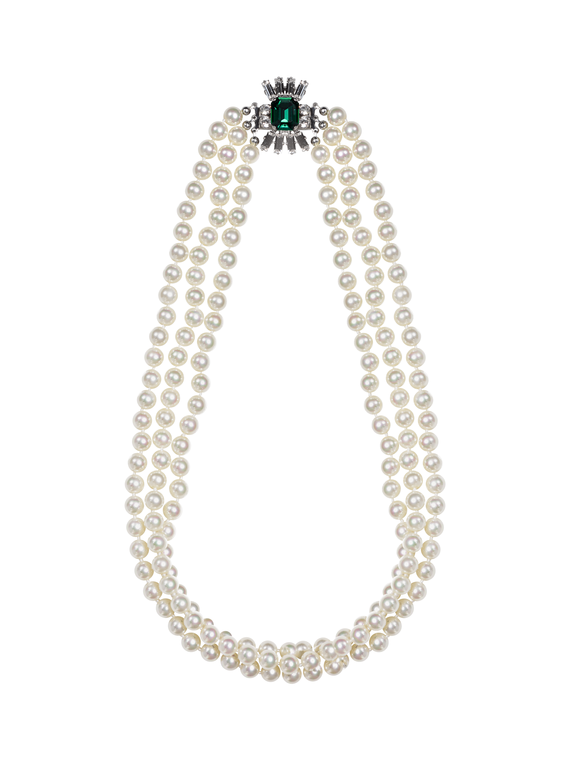 Product image 3 of 5, which shows Eclectica Pre-Loved Refound Faux Pearl Crystal Collar Necklace, Silver/Green