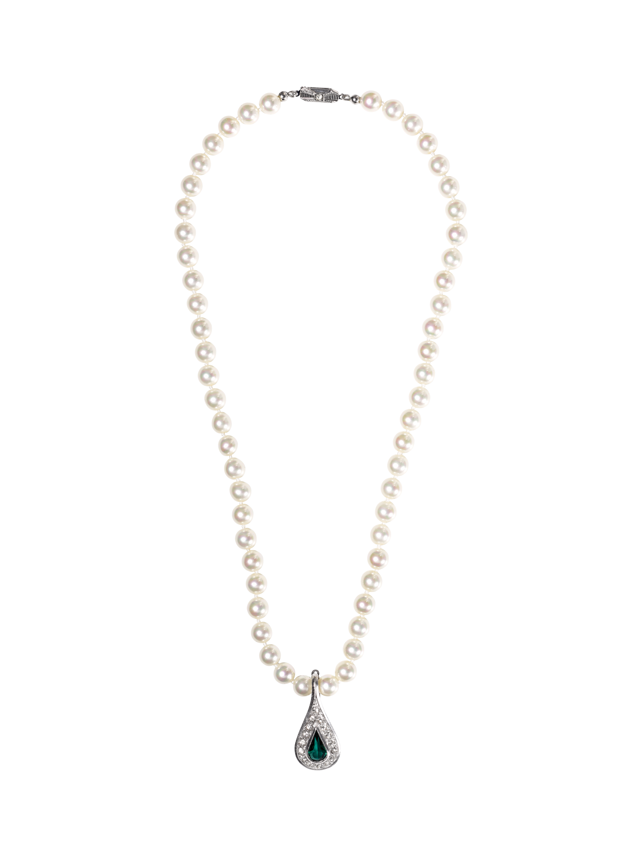 Product image 1 of 3, which shows Eclectica Pre-Loved Faux Pearl Crystal Collar Necklace, Silver/Green